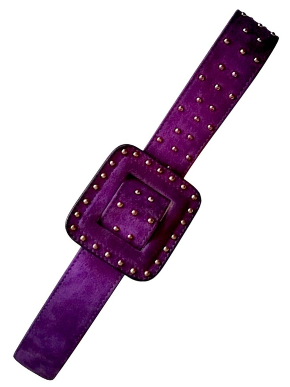 Vintage Escada Gold Studded Suede Belt IT40 Dark Purple Large Square Buckle